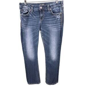 Silver Jeans Denim Pants Women 30x31 Blue Embroidered Aiko Mid Slim Boot Casual‎